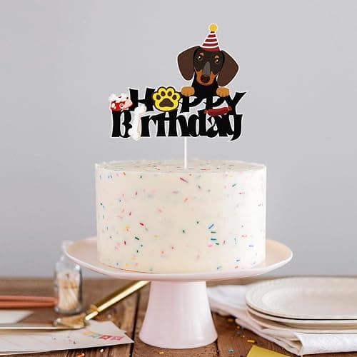 Dog Happy Birthday Cake Topper,Cute Puppy Pet Themed Bday Party Cake Decor,Dachshund Puppy Theme Kids Birthday Party Decorations thumbnail 4