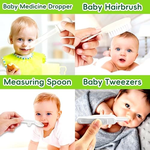 Baby Grooming Kit - 19 in 1 Nursery Essentials Baby Registry Shower Gift for Newborns, Infants, Toddlers, Boys, Girls Kids-Safety Baby Comb, Brush, Finger Toothbrush, Nail Clippers, Scissors(Grey White) - Grey White thumbnail 4