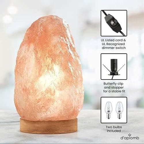 d'aplomb 100% Authentic Natural Himalayan Salt Lamp;Large Hand Carved Natural Chunk Pink Crystal Rock Salt from Himalayan Mountains; Dimmer Cord; 12 lbs thumbnail 5