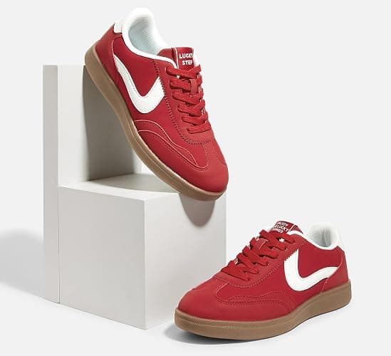 LUCKY STEP Women's Retro Fashion Sneakers Classic Casual Walking Shoes Non Slip Comfort Skate Shoes - 8 - Red thumbnail 5