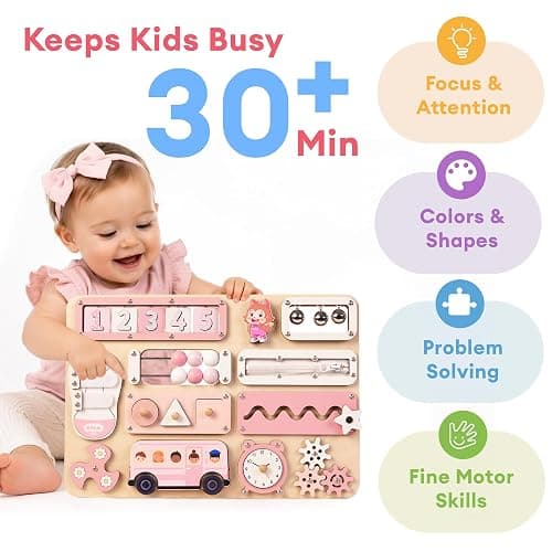 KALOTOYS Large Montessori Busy Board for Baby & Toddlers 1-3 — 17-Inch Wooden Sensory Activity Board — Fine Motor Skills & Early Learning Educational Toy for 1 2 3 Year Old, Travel Friendly & Safe thumbnail 5