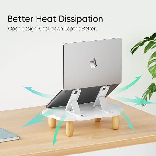 AFOOYO Adjustable Wood Laptop Stand, Ergonomic Height Angles Computer Stand, Cloud-Shaped Holder Riser Notebook Stand for Desk Compatible with Air, Pro, Dell, HP, Lenovo More 10-17.3" Laptops, White thumbnail 4