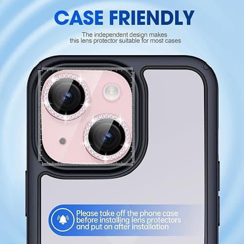 Xfilm Camera Lens Protector Compatible for iPhone 15/15 Plus Bling, Individual Metal Diamond Ring 9H Hardness Scratchproof Protector, Stylish Accessories, Case Friendly (Pink Diamond) thumbnail 5