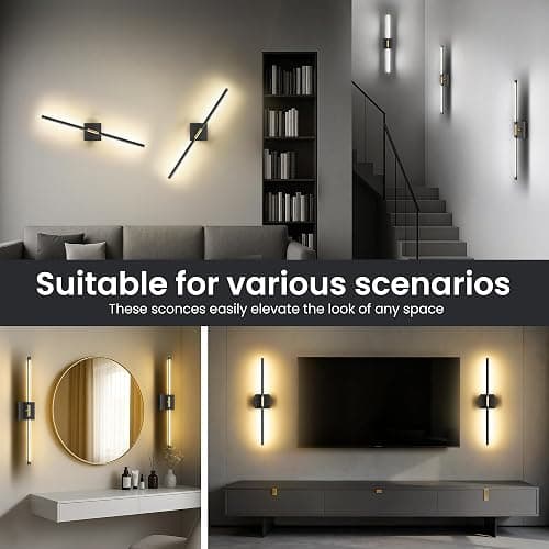 Battery Operated Wall Sconces Set of Two, 10000mAh Rechargeable Wall Lights with Remote Control, 360° Rotate Dimmable Black Gold LED Cordless Lighting for Bedroom, Living Room, Hallway, 29 Inch, 3CCT thumbnail 8