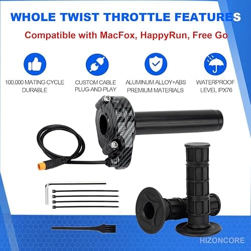 Ebike Full Twist Throttle for Macfox, 3 Pin Surron Style Throttle Grip Kit 12V-72V Compatible with HappyRun Freego Heybike Electric Dirt Bike thumbnail 6