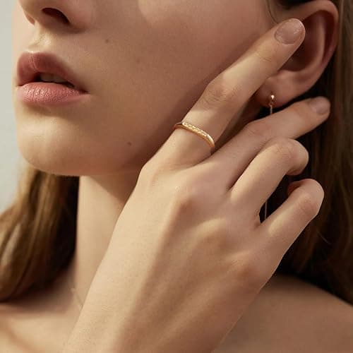 YeGieonr 14K Gold Plated Signet Rings for Women Non Tarnish 925 Sterling Silver Dainty Stackable Gold Ring, Waterproof Engraved Flower Thin Band Unique Everyday Jewelry Gift thumbnail 5