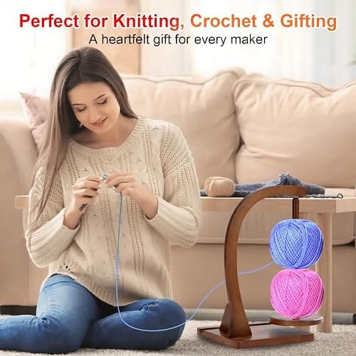【Mobile Friendly】Yarn Holder for Crocheting and Knitting with Phone Stand, Magnetic Rotating Yarn Spinner for Crocheters, Large Capacity Natural Wood Yarn Ball Holder Gift thumbnail 6