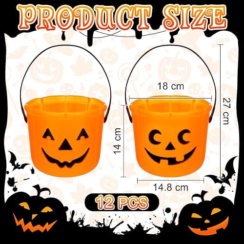 Jenaai 12 Halloween Trick or Treat Buckets Halloween Pumpkin Buckets Halloween Party Favors Pumpkin Face Candy Basket Plastic Pail Candy Bowl Holder with Handle or Party Decoration (Orange) thumbnail 3