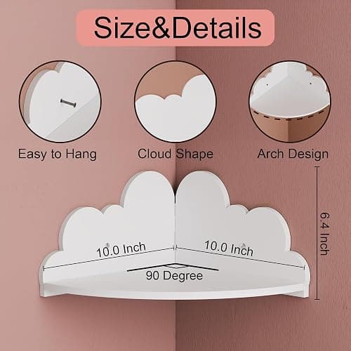 Solid Wood Cloud Floating Corner Shelves for Nursery, Set of 3 Cloud Shaped Wall Shelf, Cute Corner Shelves Wall Mounted White, Small Display Shelf Nursery Decor for Bedroom, Living Room, Bathroom thumbnail 3