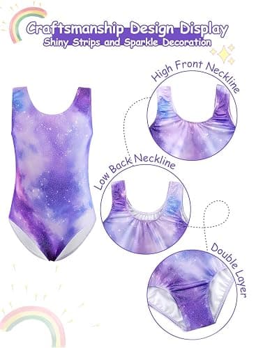 XiaoMoSha Girls Three-Piece Gymnastics Leotards Set Sleeveless Leotards with Shorts and Hairband Sparkly Gradient Color Ballet Dance Unitards Gymnastics Outfits for Kids 3-12 Years thumbnail 2