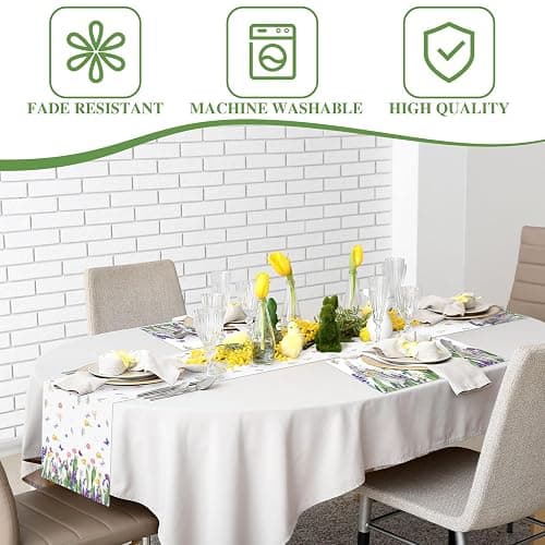 VitalCozy 7 Pcs Spring Table Runner and Placemats Tulip Table Runner Placemats Set 72 x 13 Inch Linen Easter Farmhouse Rustic Floral Lavender Tablecloth for Spring Easter Summer Party Decoration thumbnail 7