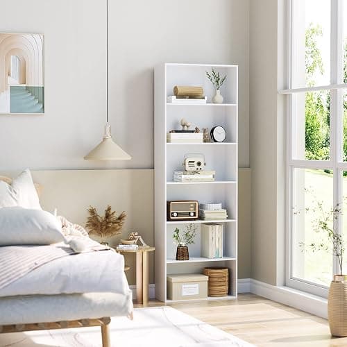 FOTOSOK 6-Tier Open Bookcase and Bookshelf, Freestanding Display Storage Shelves Tall Bookcase for Bedroom, Living Room and Office, White thumbnail 4