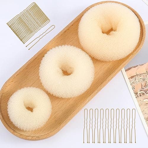 CORTNEY Hair Donuts for Buns Maker Set, 6 Pcs Beige Hair Bun Ring Maker, 30 Pcs Blonde U Shaped Hair Pins, for Doughnuts Chignon Hair Styles, Ballet Dancers Kids Girls and Women thumbnail 6