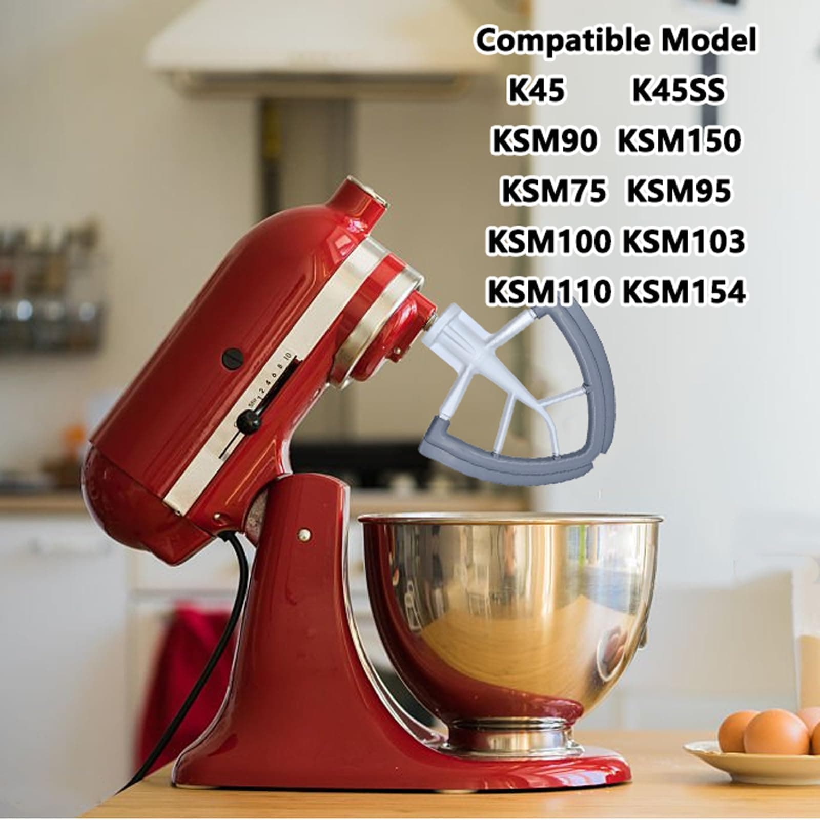Flex Edge Beater for KitchenAid Tilt-Head Stand Mixer, 4.5/5 Quart Flat Beater Paddle with Flexible Silicone Edges Bowl Scraper, Paddle Replacement Accessories, White (4.5/5 Quart) thumbnail 3