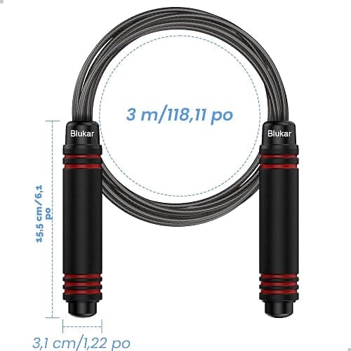 Blukar Corde à Sauter, Speed Jump Rope Réglable pour Hommes & Femmes | Roulements à Billes en Acier, Poignées Antidérapantes en Mousse, Câble en Acier pour Fitness, Crossfit, Sport, Boxe, GYM -3M thumbnail 8