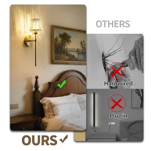 Battery Operated Crystal Wall Sconce Set of 2, Gold Rechargeable Wireless Wall Sconces with Remote Dimmable 12 Colors Modes Led Wall Lights, Wall Lamp for Bedroom Living Room Hallway, 2 Bulbs Included thumbnail 8