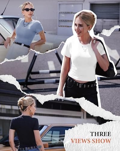 GAYHAY 3 Pack Basic Tees for Women Summer Short Sleeve Crop Top Trendy 2026 | Slim Fitted Compression Shirts ,Soft Stretchy,Workout & Gym & Going Out,Double Lined Teen Outfit,Spring Fashion Y2K Clothes thumbnail 3
