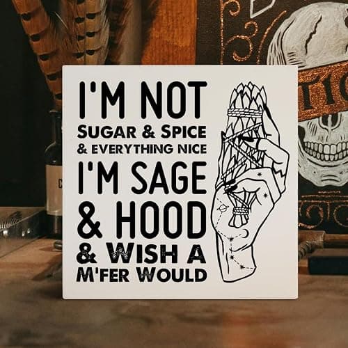 Witches Feminist Decor Wooden Box Sign, Celestial Witchy Witchcraft Decoration for Home Bedroom Bathroom Mystical Wiccan Table Decor, I'm Not Sugar, Witchy Gifts for Women Girls thumbnail 2