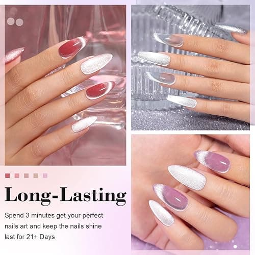 RARJSM Cat Eye Gel Nail Polish Set 6 Pcs Magnetic Sparkle Diamond Glitter Nude Pink Light Purple Red Silver Sheer Pink Velvet Ice Jelly Gel Polish with Magnet Stick UV LED Curing Requires Soak Off thumbnail 3