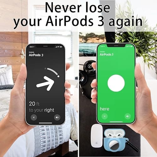 2 in 1 Protective Case Combo Set Compatible for Apple AirPods 3(2021) AirTag, GPS Tracker Holder with 2 PCS TPU Screen Protector&Keychain, Soft Silicone Anti-Lost Anti-Scratch Skin Cover(Blue) thumbnail 3