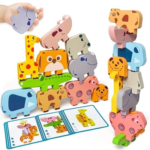 Vaiheng Toys for Toddlers 1-3, Montessori Toys for 1 2 3 Year Old Boys & Girls, Toy Age 2-4 0-2 Kids Baby, 1 2 3 Year Old Girls Boys Gifts, Wooden Animal Blocks Stacking Education Puzzles Toy - Image 1