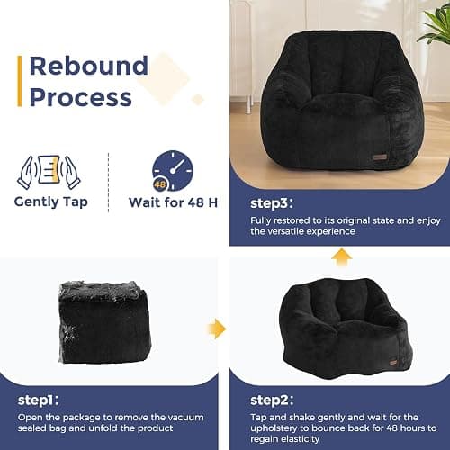 MAXYOYO Bean Bag Chair, Comfy Bean Bag Sofa with Back Support, Faux Fur Bean Bag Chair for Adults and Kids, Stuffed Floor Sofa for Living Room, Bedroom, Apartment, Black thumbnail 9
