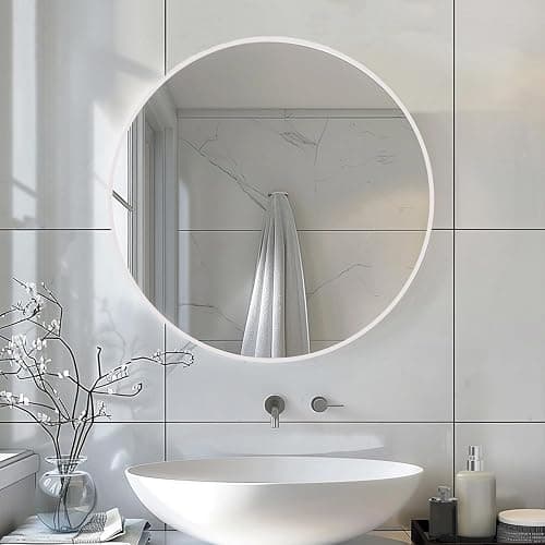 Sunniry White Round Mirror, 24 inch Circle Mirror, Matte White Metal Frame | High Definition Mirror, Waterproof, Sturdy, Circle Mirror for Bathroom, Bedroom, Entryway, Living Room, Wall Décor thumbnail 4