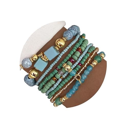 IFKM 8PCS Beaded Bracelets for Women, Multilayered Stackable Strand Stretch Bead Bracelet Pack Handmade Trendy Bohemian Charm Jewelry - Image 1