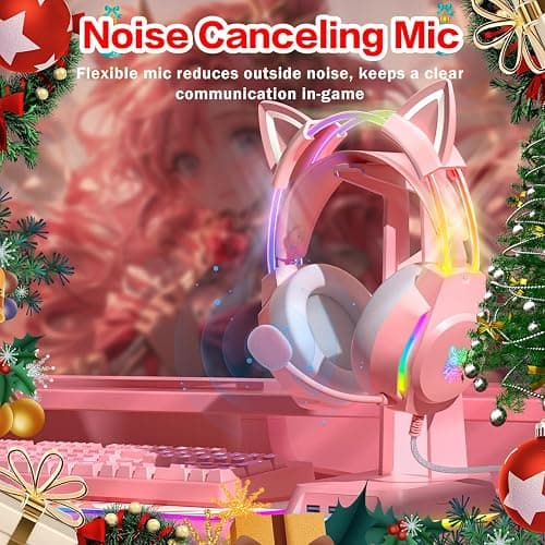 ONITOON Gaming Headset with Microphone, Cat Ear Headphones for PC Laptop PS4 PS5 Xbox Switch, Rainbow RGB Lighting & Virtual Surround Sound, 3.5mm Wired Over Ear Headphones, Ergonomic thumbnail 5