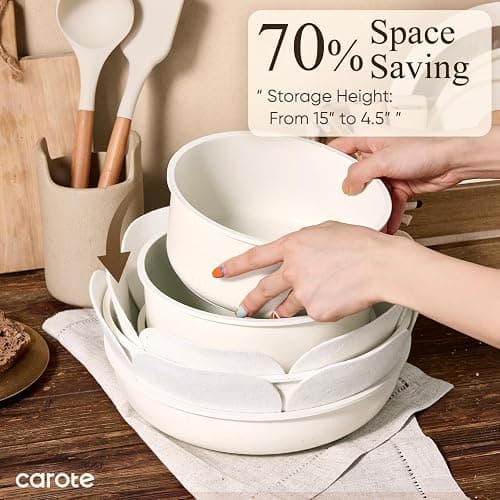 CAROTE 19pcs Pots and Pans Set Non Stick, Cookware Set Detachable Handle | Induction Compatible, Dishwasher & Oven Safe, Space Saving, Camping Cooking Set, Kitchen Set, White thumbnail 5