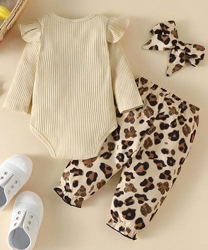 Fullfamous Baby Girl's 3pc Rib Frill Long Sleeve Romper and Pant Set thumbnail 3