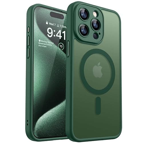 CANSHN Magnetic Compatible with iPhone 15 Pro Max Case, Upgraded [Full Camera Protection] [Compatible with Magsafe] [Translucent Matte] Shockproof Protective Phone Case Cover 6.7 Inch - Deep Green - Image 1