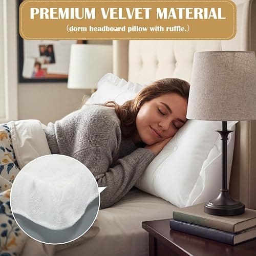 Leinuosen 39 in Ruffle Headboard Pillow for Dorm Twin XL College Bed Reading Bolster Dorm Velvet Triangular Bed Backrest Pillow Cushion for College Reading Support(White) thumbnail 5