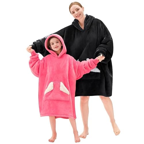 Touchat Wearable Blanket Hoodie, Oversized Sherpa Blanket Sweatshirt with Hood Pocket and Sleeves, Gifts Hooded Blanket for Adult Women Men (Black) thumbnail 6