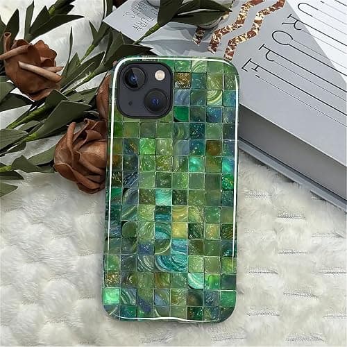 Kapadiy Case for iPhone 13 iPhone 14 Case,Green Toned Glass Mosaic Patten Design Hybrid Dual Protection Silicone + Hard PC Shockproof Full Body Cover,Slim Anti-Scratch Protective for Men Women thumbnail 7
