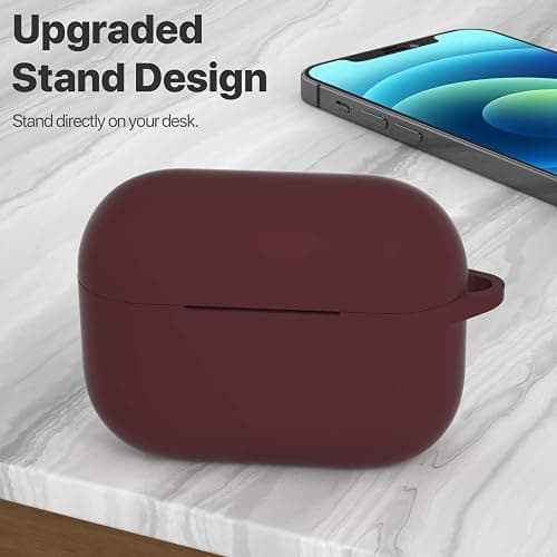 ATUAT for AirPods Pro 1st/2nd Generation Case Cover, Protective Silicone Skin Accessories with Keychain for Women Men for Apple AirPods Pro 2019/2022 Charging Case,Front LED Visible-Burgundy thumbnail 2