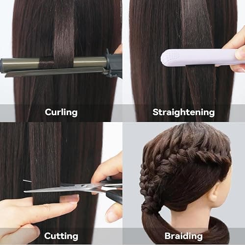 Mannequin Head Human Hair, 80% Real Hair 26-28" Cosmetology Mannequin Head Hair Styling Hairdressing Practice Training Doll Heads with Clamp Holder and Tools (#4 Dark Brown) thumbnail 8