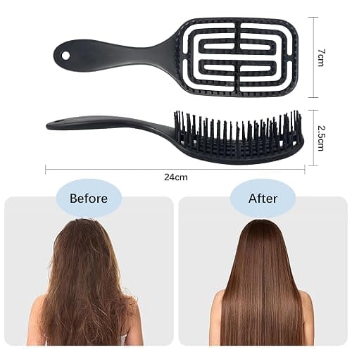 Vinabo Brosse à Cheveux Démêlante - Ne Tire Pas Professionnelle Incurvée Ventilée pour Cheveux Mouillés et Secs, Brosse de Massage, pour Femme, Homme & Enfant, Noir thumbnail 7