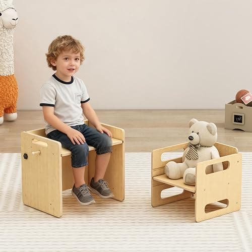 Acenova Montessori Weaning Table and Chair Set, Wooden Weaning Toddler Kids Table with Hook for Toddlers, Montessori Furniture for Reading, Snacks, Play, Learning & Activity Time Kids Toddler Desk thumbnail 2