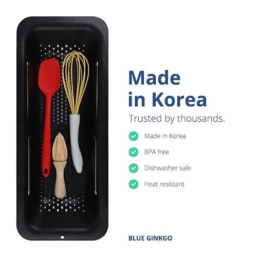 BLUE GINKGO Over the Sink Colander Strainer Basket - Wash Vegetables and Fruits, Drain Cooked Pasta and Dry Dishes - Extendable - New Home Kitchen Essentials (Black, 1 Pack) thumbnail 4