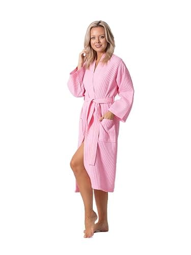 Turkish Linen Waffle Knit Lightweight Kimono Spa & Bath Robes for Women - Quick Dry - Soft thumbnail 5