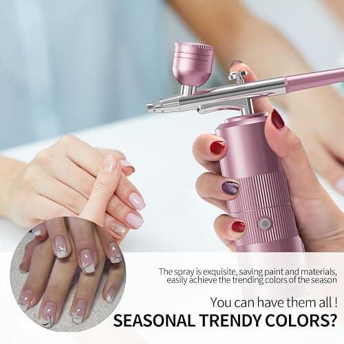 Airbrush Kit with Compressor Portable Airbrush Kit 48PSI High-Pressure Non-Clogging Air Brush Set Cordless Rechargeable with 0.3mm Nozzle and Cleaning Brush for Painting,Nail Art, Makeup (pink) thumbnail 6