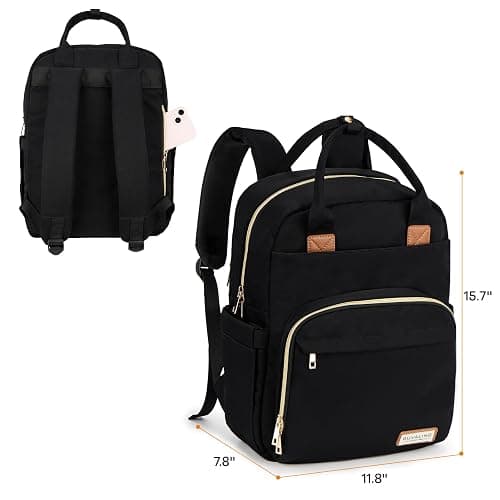 RUVALINO Diaper Bag Backpack, Multifunction Travel Pack Maternity Baby Changing Bags, Large Capacity, Waterproof, Deep Black, Polyester thumbnail 7