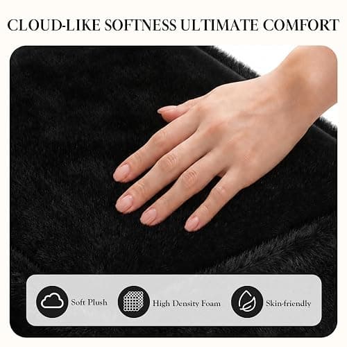 Kawest Black Rolling Vanity Chair with Storage and Adjustable Height | 360° rolling casters, adjustable height, soft faux fur, padded backrest and hidden storage for flexible beauty routines thumbnail 4