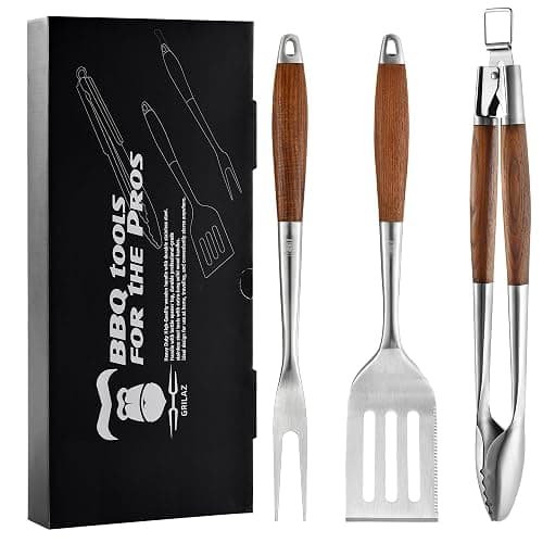 Heavy-Duty Heat-Treated Ash Wood BBQ Grilling Tools Set | Extra-Thick Stainless Steel Spatula, Fork & Tongs | Essential Barbecue Accessories, for Grill Enthusiasts - Image 1