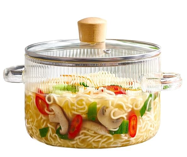 Le'raze Glass Cooking Pot with Lid - 1.6L(54oz) Heat Resistant Borosilicate Glass Cookware Stovetop Pot Set - Simmer Pot with Cover Safe for Soup, Milk, Baby Food Clear gl927 - Image 1