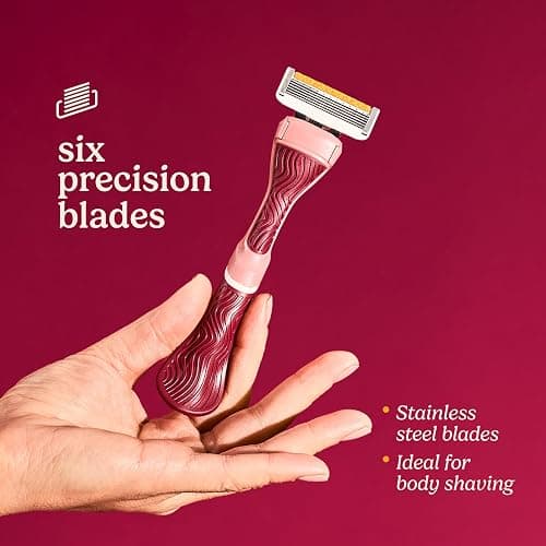 Dollar Shave Club For Women | 1 Maroon Wavy Grip Handle, 4 Razor Refills, 1 Cashmere Santal Shave Butter, 1 Sugar Scrub, 1 Body Balm, 1 Shower Hanger | Razors for Women, Womens Razors for Shaving thumbnail 8