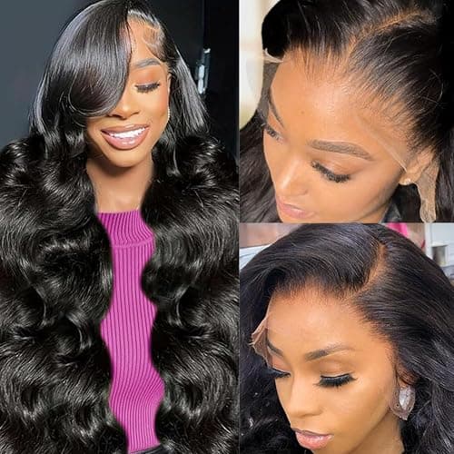 Wingirl 13x6 Body Wave Lace Front Wigs Human Hair Pre plucked Pre bleached Small Knots With Baby Hair 200 Density Glueless Human Hair Wigs For Women 28Inch HD Lace Frontal Wig With Soft - Image 1
