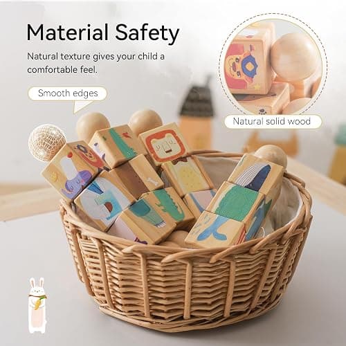 Promise Babe Wooden Animal Puzzle Toy for Toddlers 1-3, Rotating Spin Twist Blocks Set of 2, Learning Educational Montessori Toy Gifts for Kids Boys Girls, Whale and Fox thumbnail 6