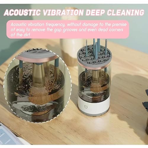 JIANGLAI Electric Makeup Brush Cleaner Machine, Automatic Spinning Cosmetic Brush Cleaner, Fits, Clear thumbnail 3